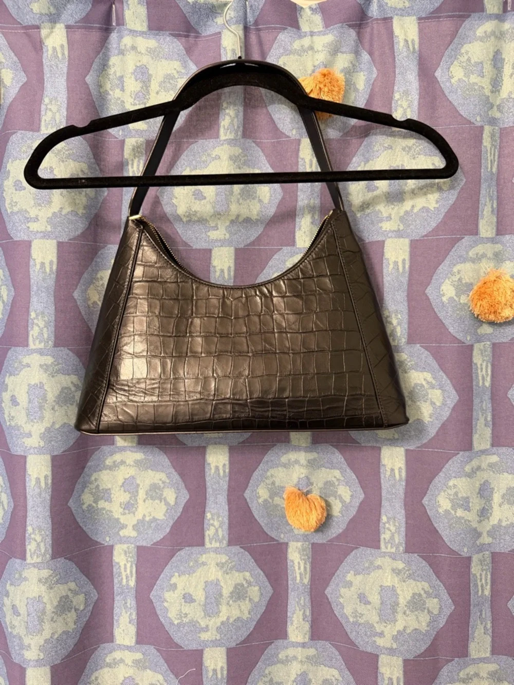 Furla Diamante Black Crocodile Embossed Shoulder Bag - Picture 3 of 10